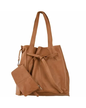Shopper piele naturala caramel 37 x 32 x 15 cm, NAPPA - Eva,