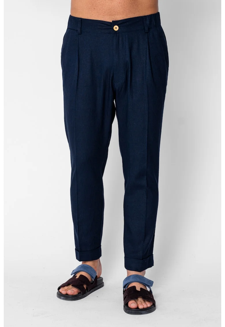 Pantaloni lungi cu nasture si tiv intors Navy 21773