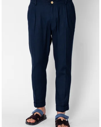 Pantaloni lungi cu nasture si tiv intors Navy 21773
