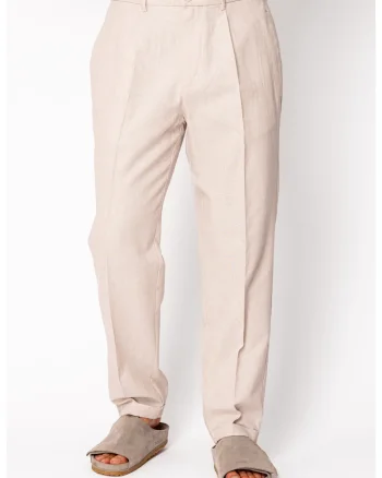 Pantaloni lungi din IN cu nasture si tiv intors Beige 22364, Bej