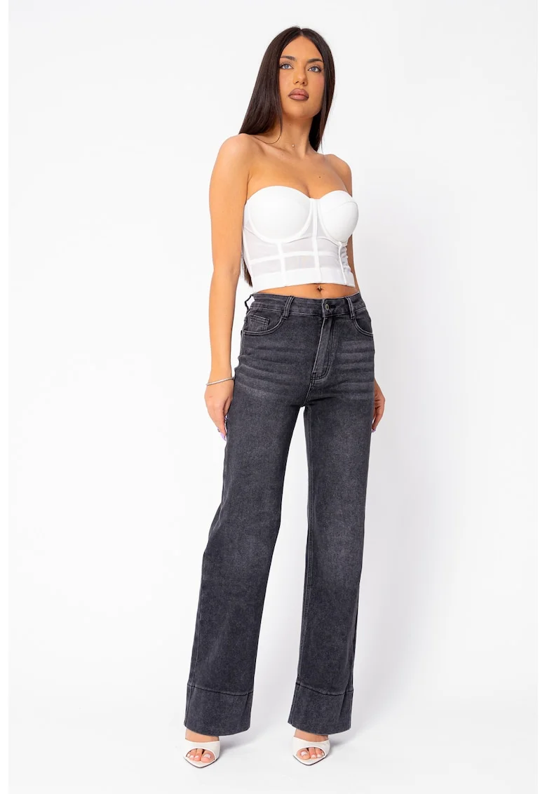Blugi elastici largi din denim Black 21896, Negru