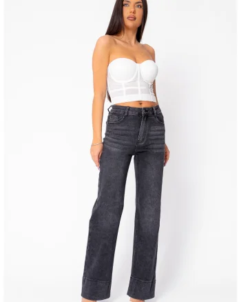 Blugi elastici largi din denim Black 21896, Negru