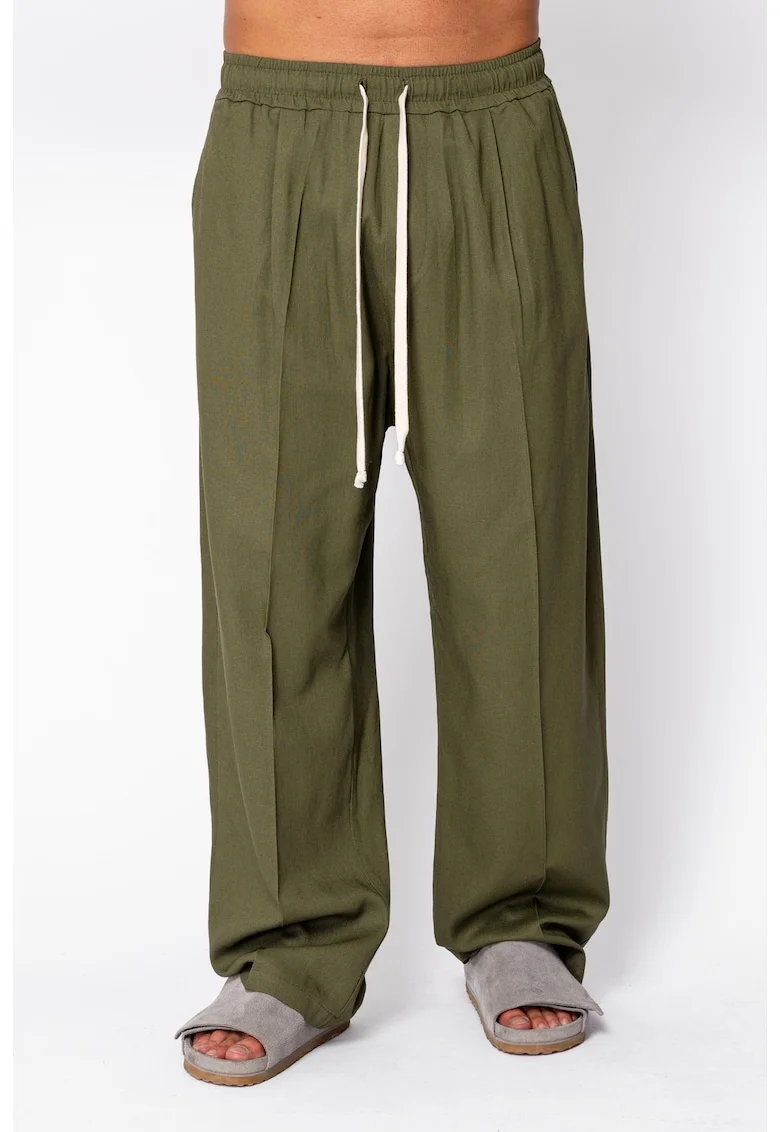 Pantaloni lung din IN cu elastic Oversized Kaki 22302, Kaki