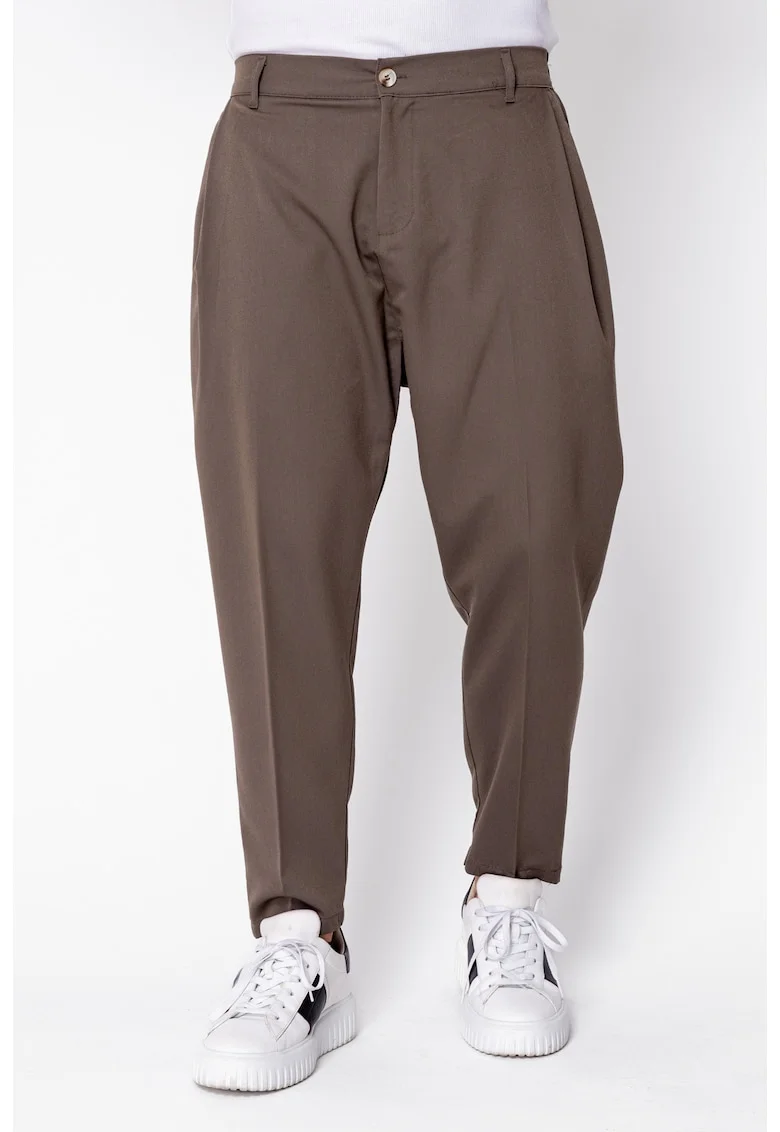 Pantalon lung conic cu tur lasat Brown 22354, Maro
