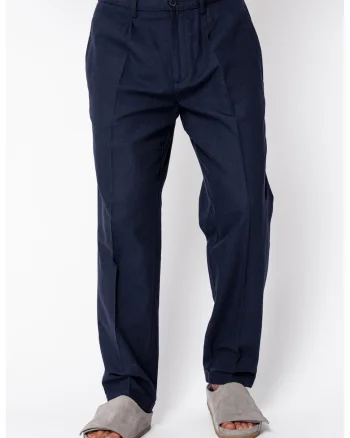 Pantaloni lungi din IN cu nasture si tiv intors Navy 22359, Bleumarin