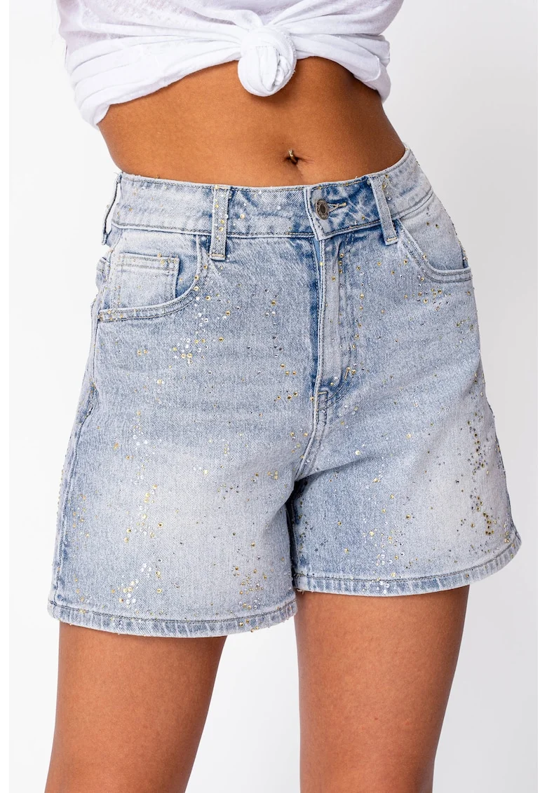 Blugi scurti cu strasuri 21906, BLUE