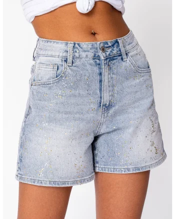 Blugi scurti cu strasuri 21906, BLUE