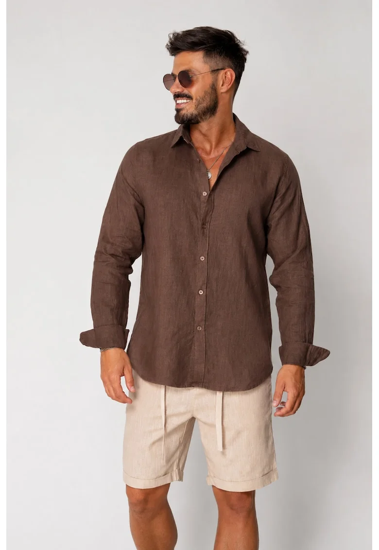 Camasa din 100% In Premium Dark Brown 22202, Maro inchis