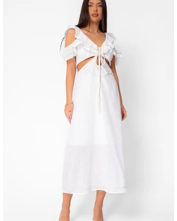 Rochie lunga alba din 100% Bumbac Off White 21929, Negru