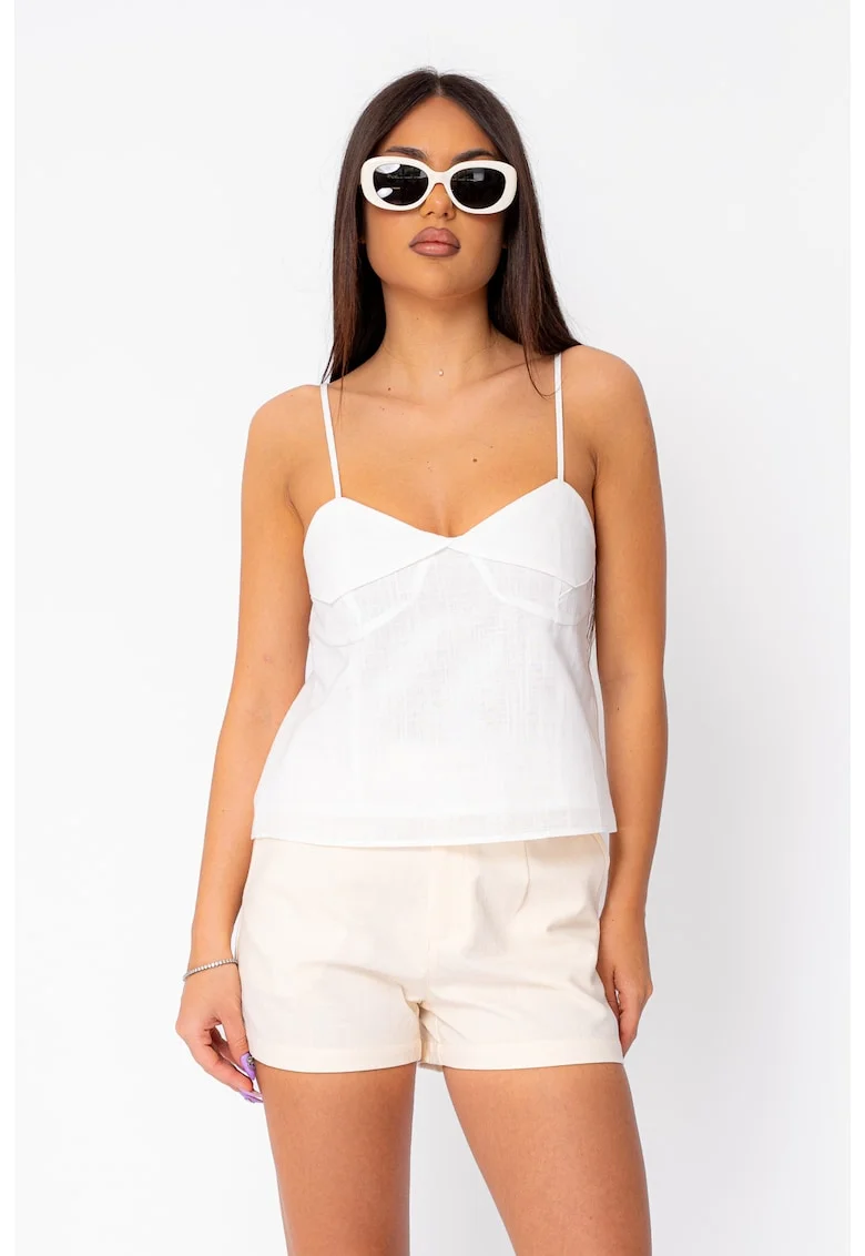 Top cu bretele subtiri din in Off White 21916, Alb