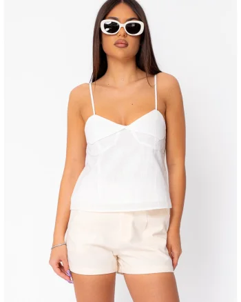 Top cu bretele subtiri din in Off White 21916, Alb