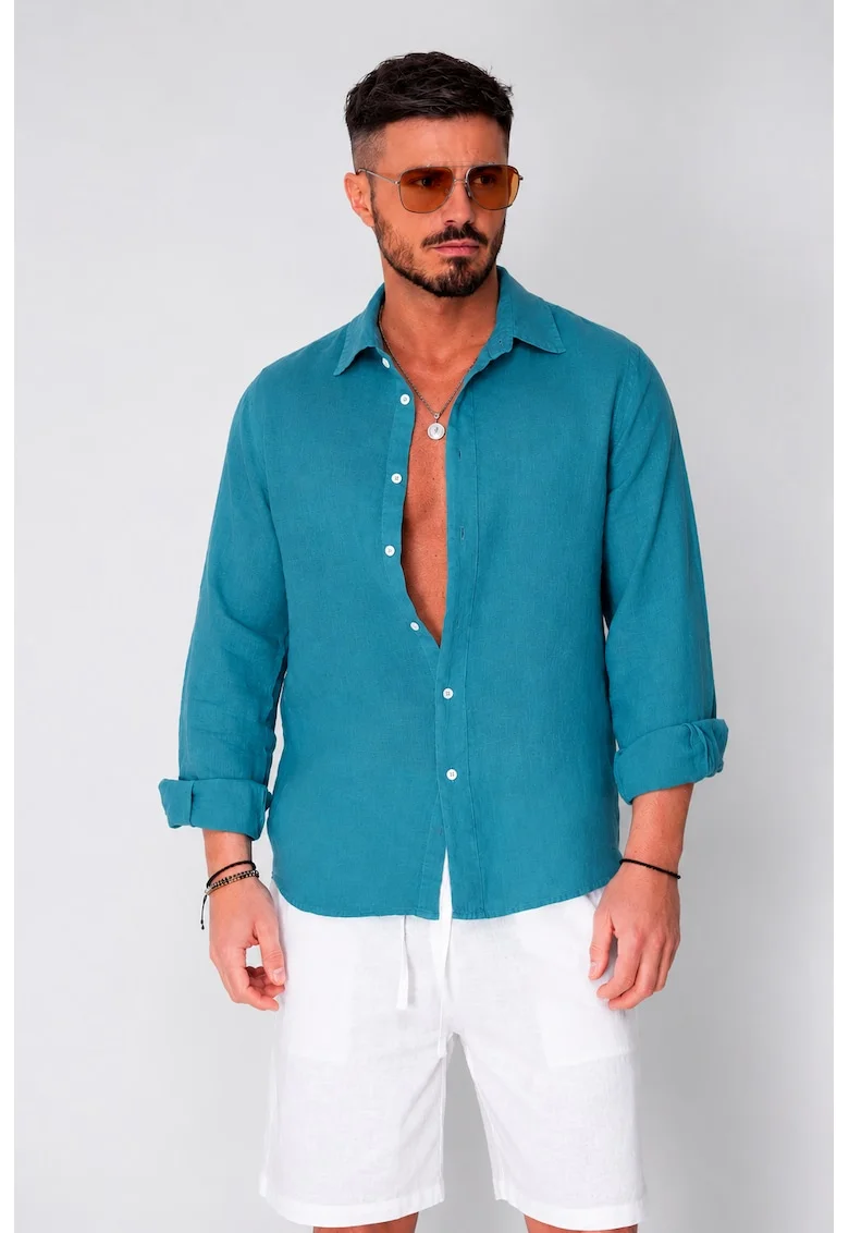 Camasa din 100% In de plaja Turquoise Petrol 22191, Turcoaz