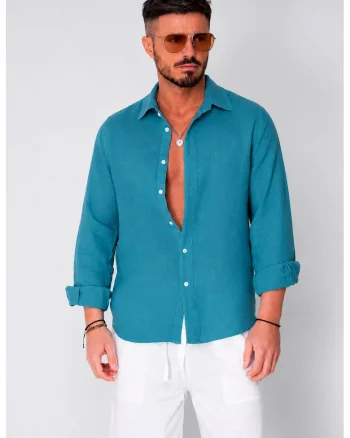 Camasa din 100% In de plaja Turquoise Petrol 22191, Turcoaz