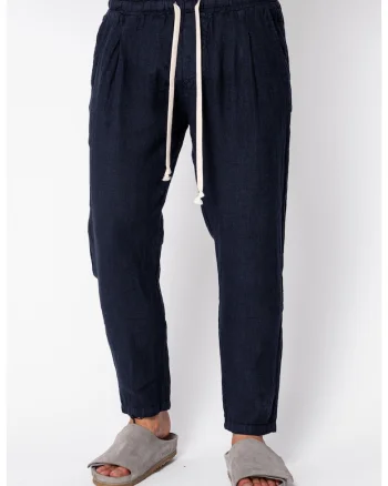 Pantaloni lung din 100% IN cu snur Navy 22264, Bleumarin
