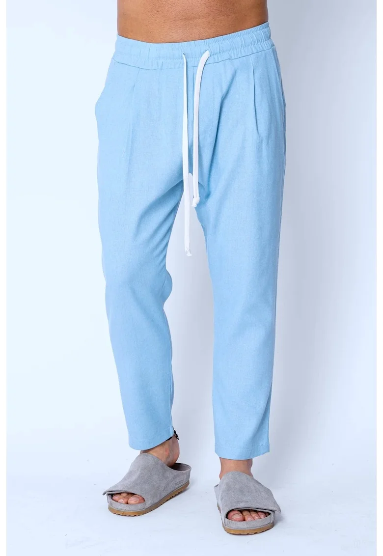 Pantaloni lung din IN cu snur usor conic Blue 21108, BLUE