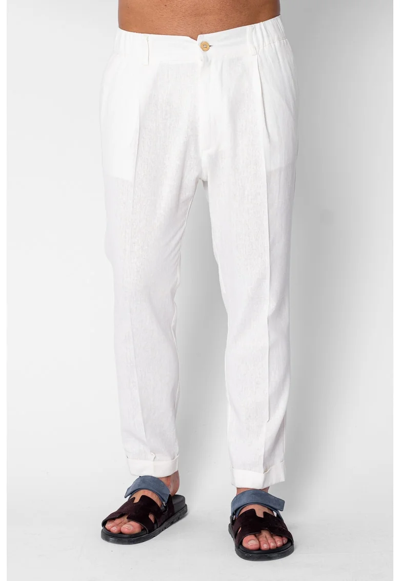 Pantaloni lungi cu nasture si tiv intors White 21769