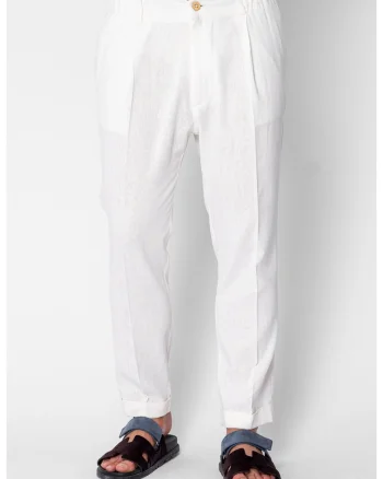 Pantaloni lungi cu nasture si tiv intors White 21769