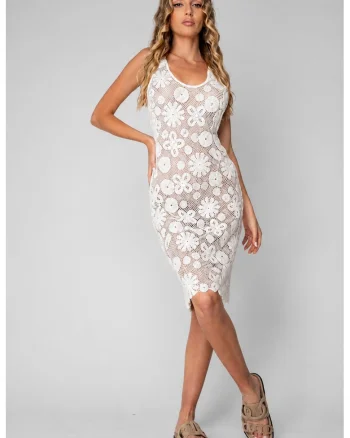 Rochie tricotata de plaja Off White 22092, Alb