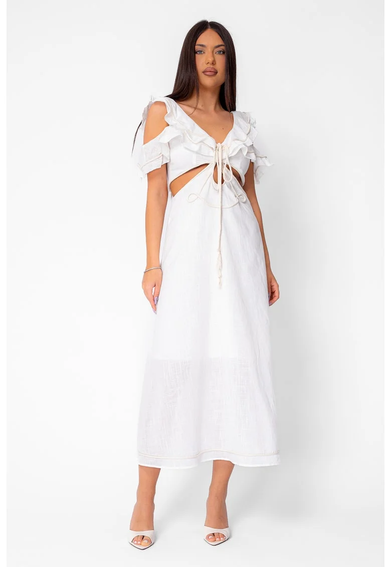 Rochie lunga alba din 100% Bumbac Off White 21929, Alb