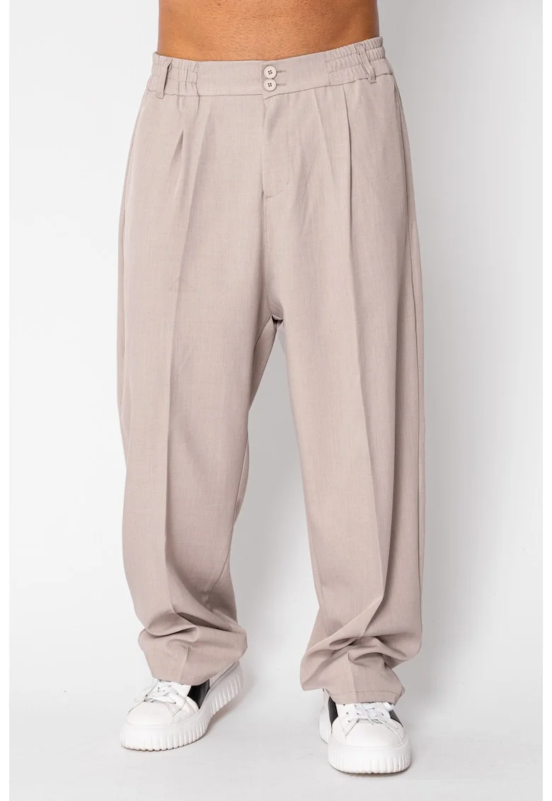 Pantalon drept larg cu nasture Taupe 22036, Bej inchis