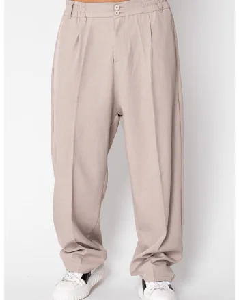 Pantalon drept larg cu nasture Taupe 22036, Bej inchis