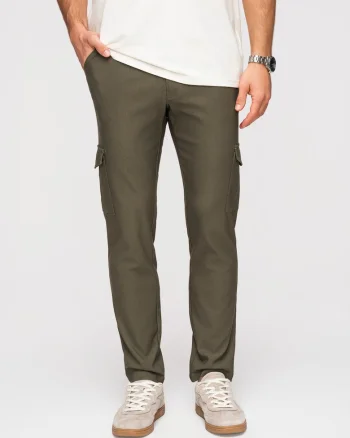 Pantaloni Cargo Barbati, Croiala Regular, Material Elastic,, Verde masliniu inchis