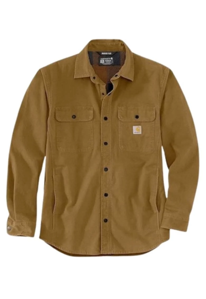 Camasa barbateasca,  Rugged Flex Canvas Fleece, captuseala din fleece, material elastic, guler buzunare la piept, buzunare maro, Maro