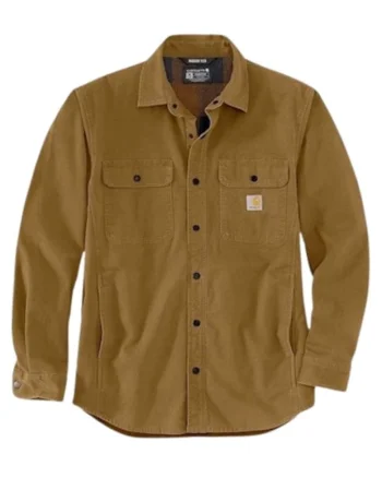Camasa barbateasca,  Rugged Flex Canvas Fleece, captuseala din fleece, material elastic, guler buzunare la piept, buzunare maro, Maro