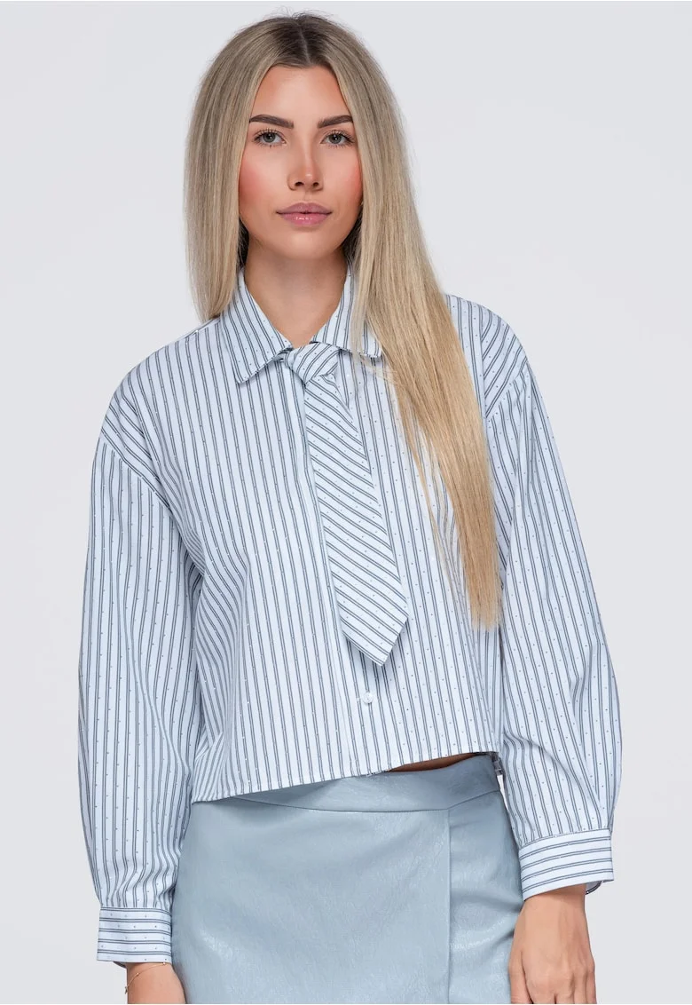 Camasa dama scurta cu guler clasic, maneci lungi, croiala lejera OW-SH-E0069, Albastru,