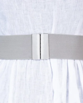 Curea gri 6 cm latime din material elastic, cu catarama argintie
