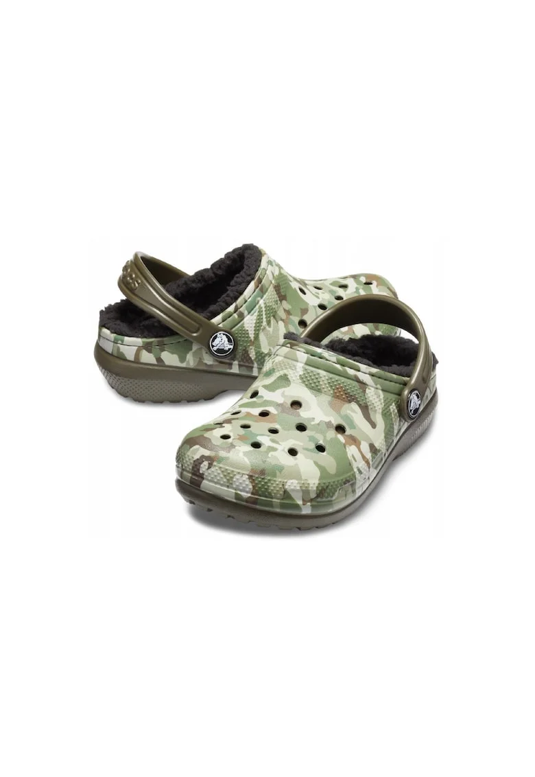 Saboti cu blana copii, ™ Classic Lined Clog, Spuma Croslite™, Verde inchis