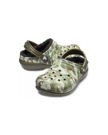 Saboti cu blana copii, ™ Classic Lined Clog, Spuma Croslite™, Verde inchis