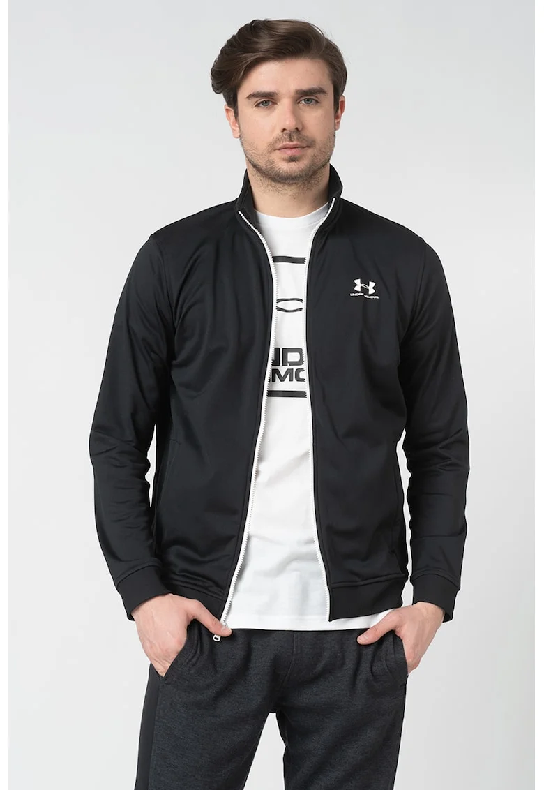 Bluza de trening cu fermoar, pentru antrenament Sportstyle, Negru stins