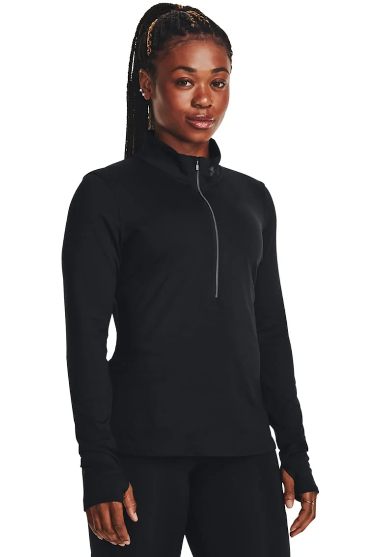 Bluza cu fenta cu fermoar, pentru alergare Qualifier, Negru