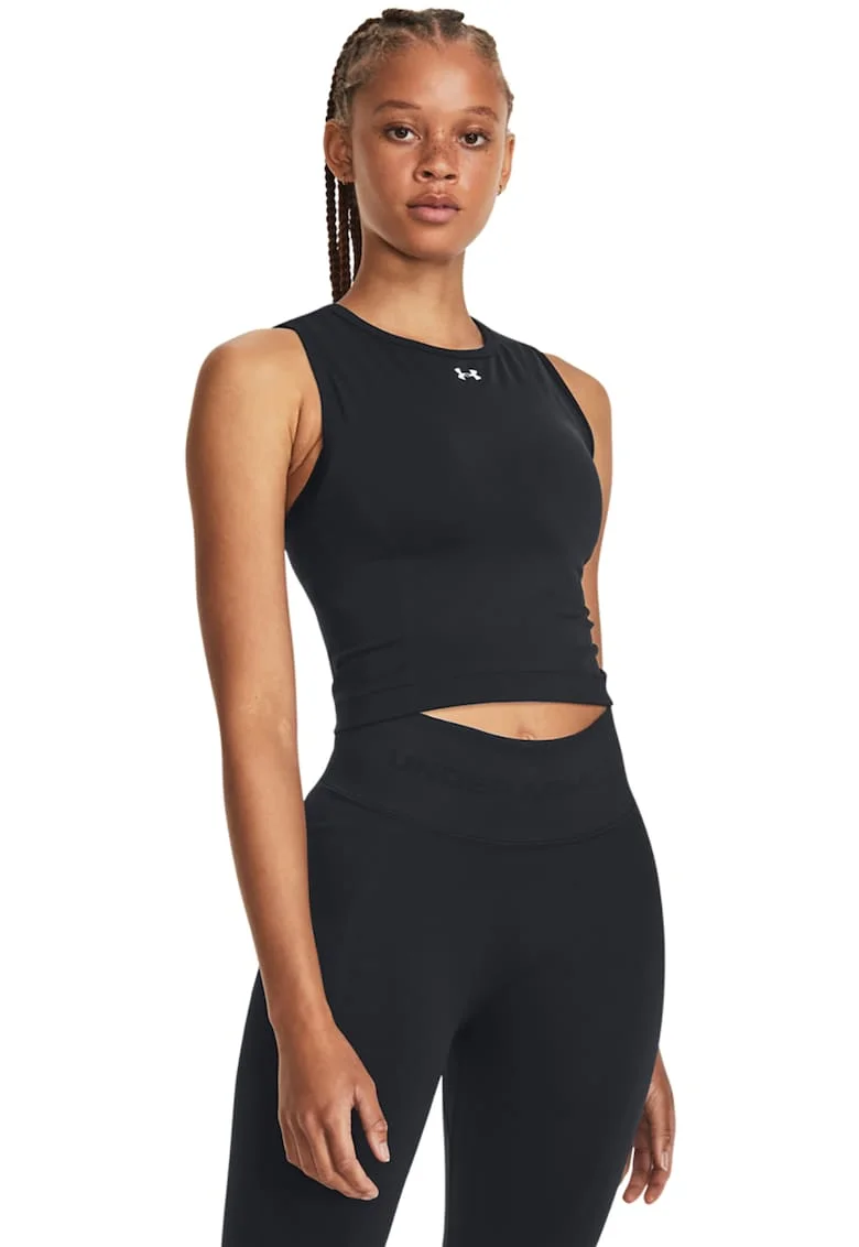 Top crop fara cusaturi pentru antrenament Train, Negru