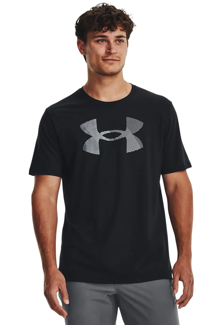 Tricou lejer cu imprimeu logo, pentru fitness, Negru