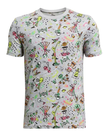 Tricou cu imprimeu pentru antrenament, Rosu/Verde/Gri