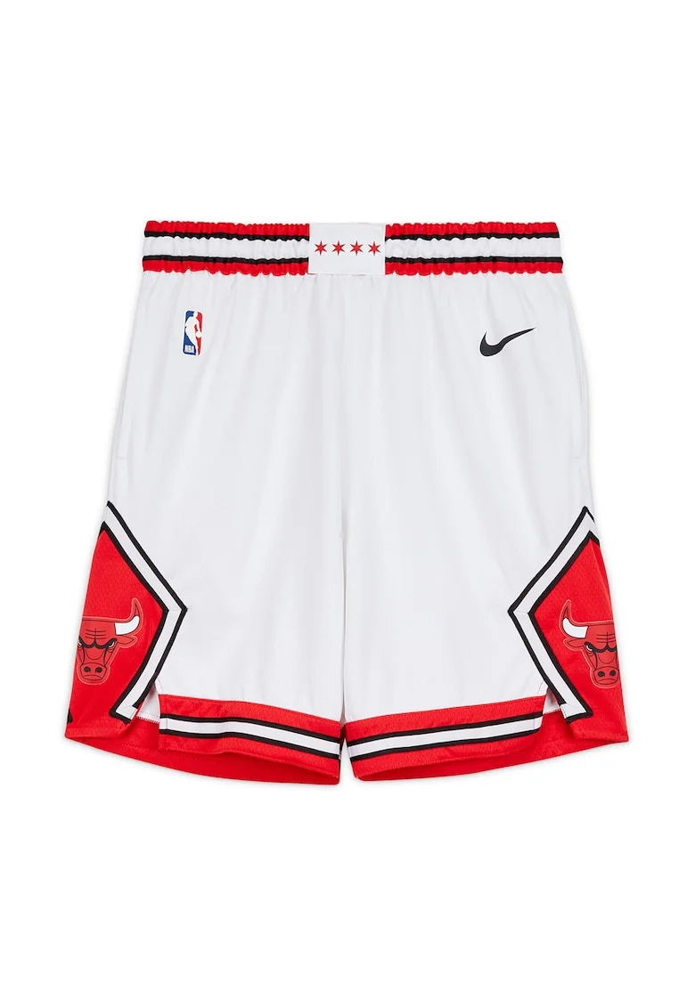 Pantaloni scurti cu talie elastica pentru baschet Chicago Bulls, Alb/Rosu vermillion