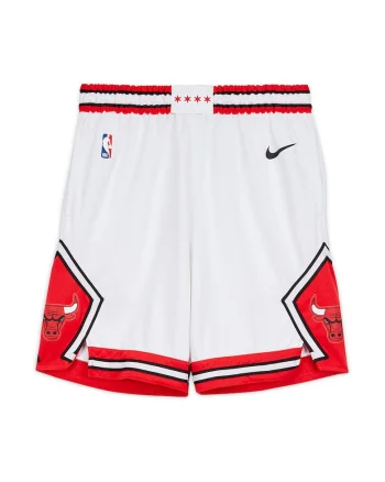 Pantaloni scurti cu talie elastica pentru baschet Chicago Bulls, Alb/Rosu vermillion