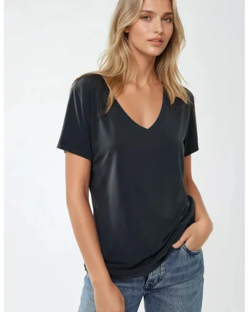 Tricou dama,  tricotat, guler rotund, croiala lejera, gri carbune, jerseu