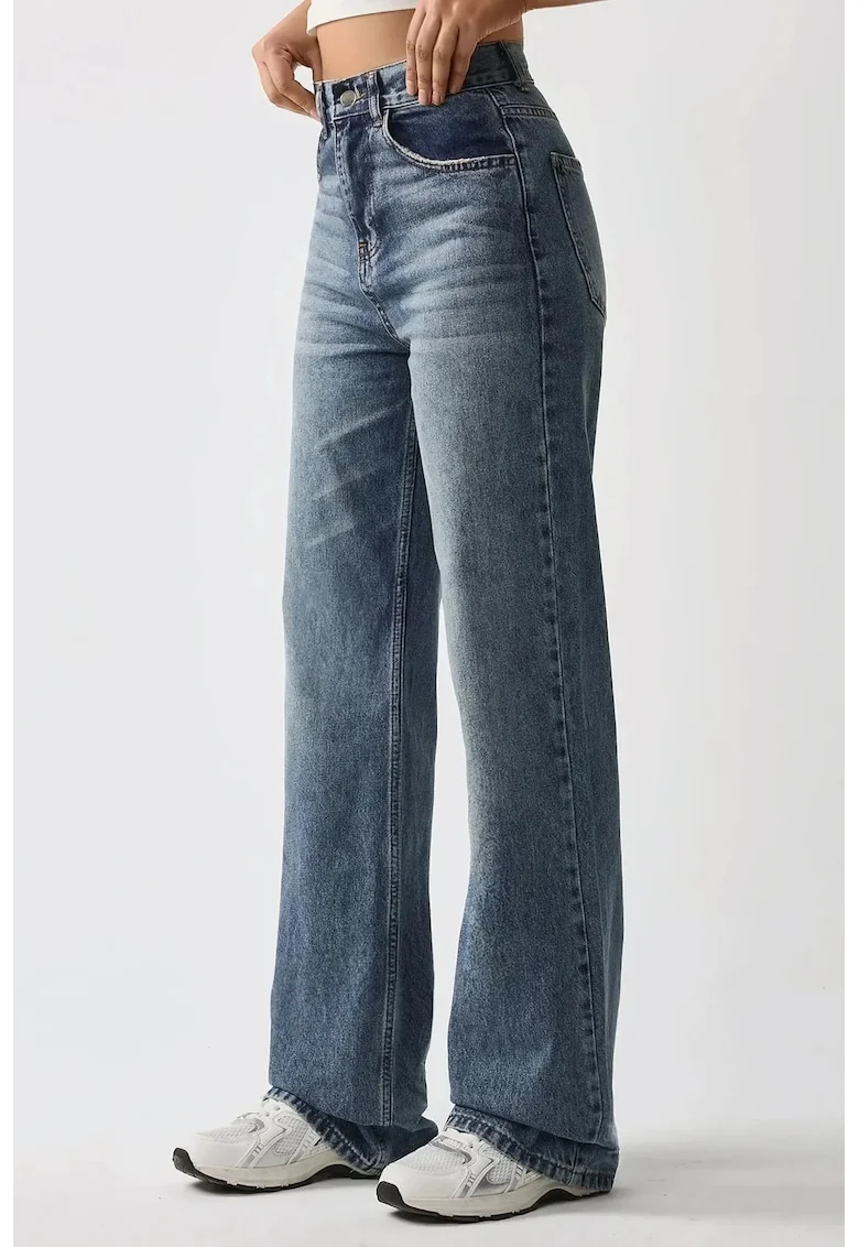 Blugi dama  drepti, talie normala, denim, albastri, M