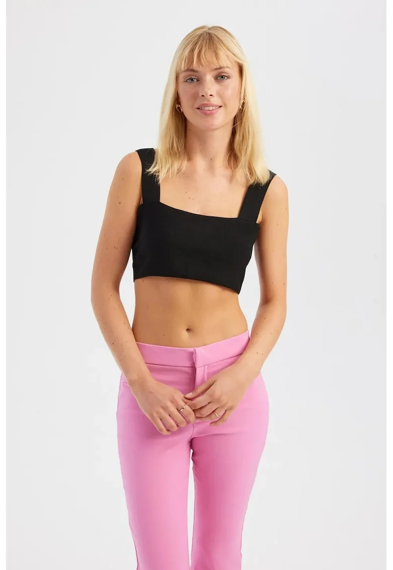 Top,  top decolteu patrat, material textil, Negru