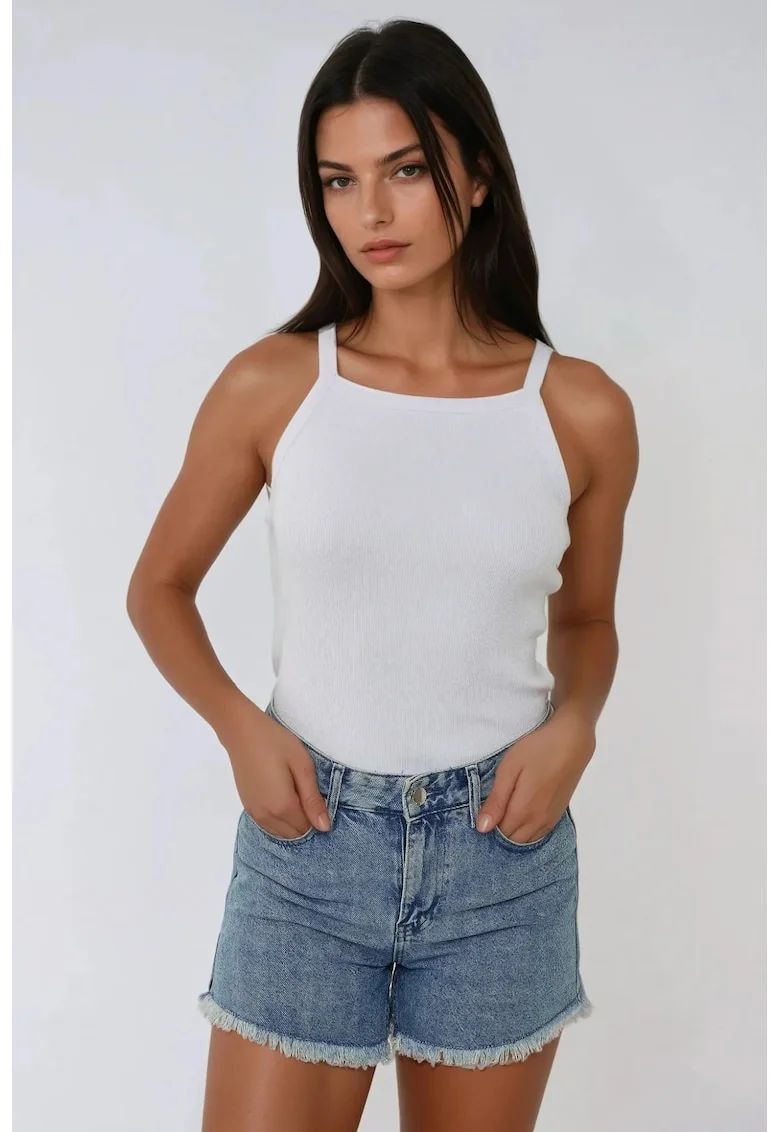 Maiou  guler halter, mulat, alb, bumbac