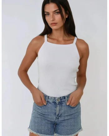 Maiou  guler halter, mulat, alb, bumbac