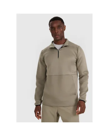 Bluza de Antrenament Barbati  Kaki cu Guler si Fermoar, Material Sintetic, Tehnologie 4FDry, Croiala Regular, Flexibila, Marimi S-XXL, Sezon AW25