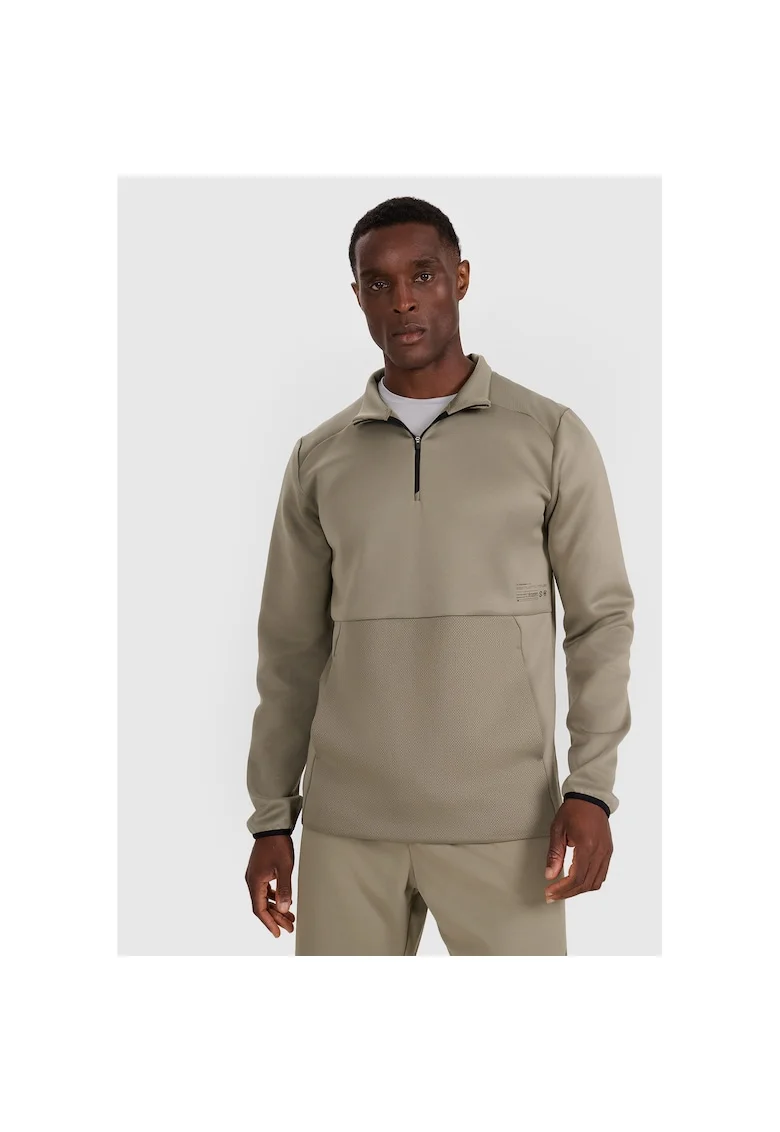 Bluza Antrenament Barbati  Fara Gluga, Interlock, Flexibilitate Elastan, Kaki, AW25, Tehnologie 4FDry, Confort Usor, Marimi S-XXL
