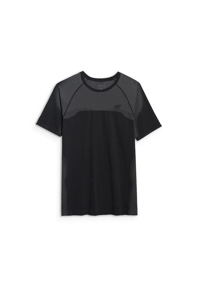 Tricou Antrenament Barbati,  Negru Intens, Croiala Regular Fit, Fara Cusaturi, Poliamida, Sport Training, S/M, Negru