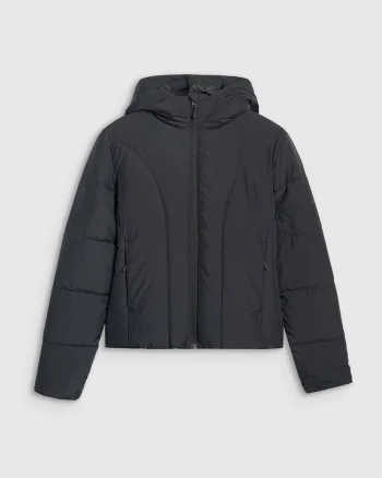 Geaca de puf  pentru femei, neagra, croiala slim, umplutura sintetica, rip-stop