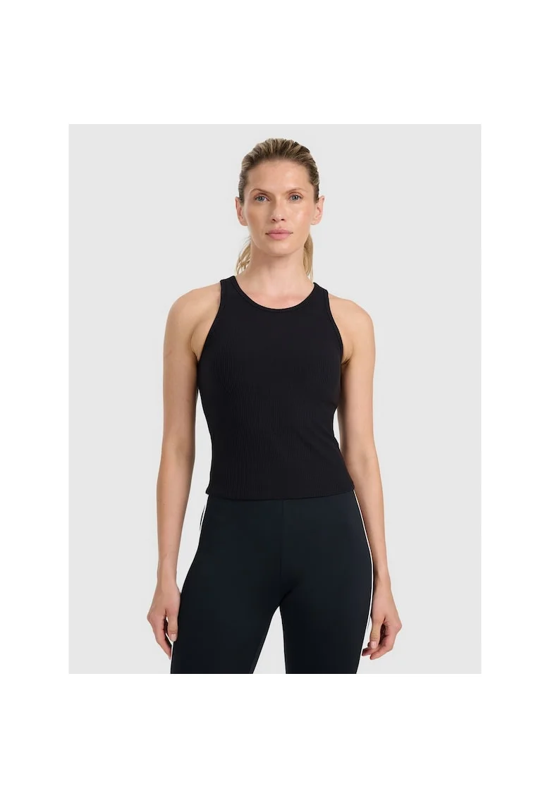 Top sport  negru, material reiat, cupe integrate, pentru femei