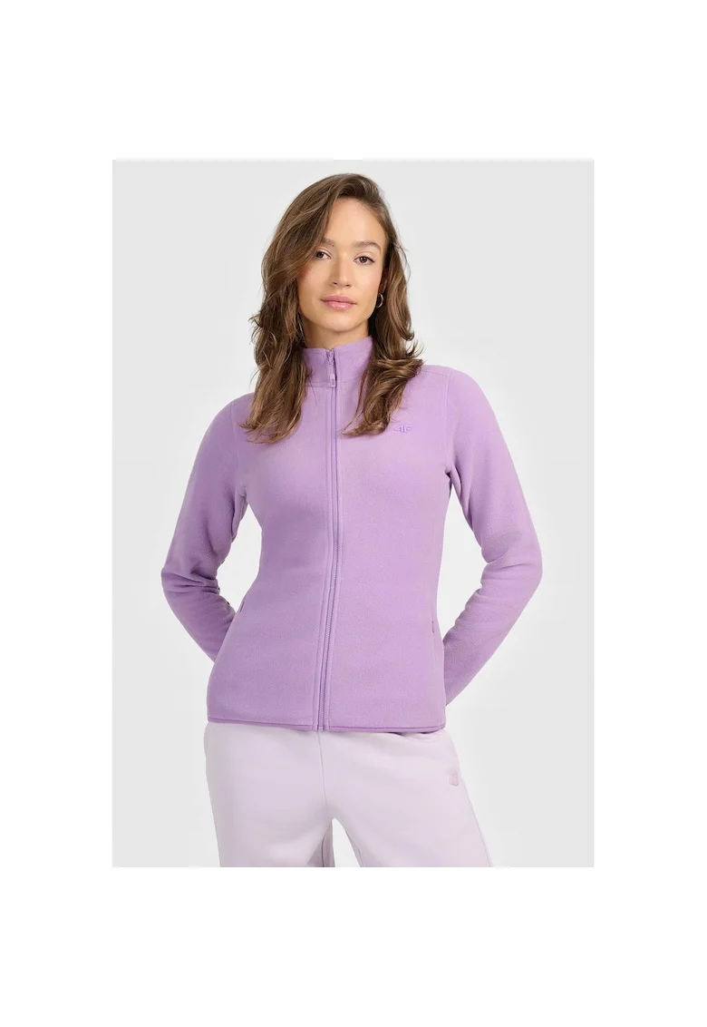 Hanorac sport dama  guler inalt, slim, violet, fleece, 2 buzunare cu fermoar